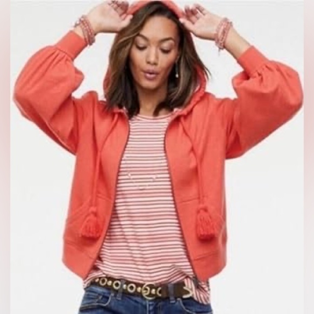 Cabi Deluxe Hoodie 5657 Tangerine Coral Zip Tassel Balloon Sleeve Size Small